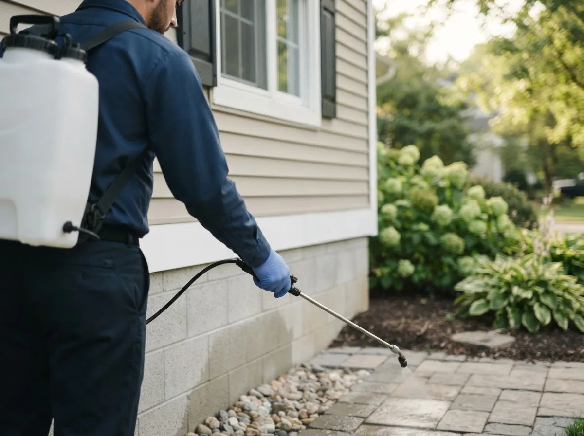 Pest control technician inspecting a home in Danville, KS